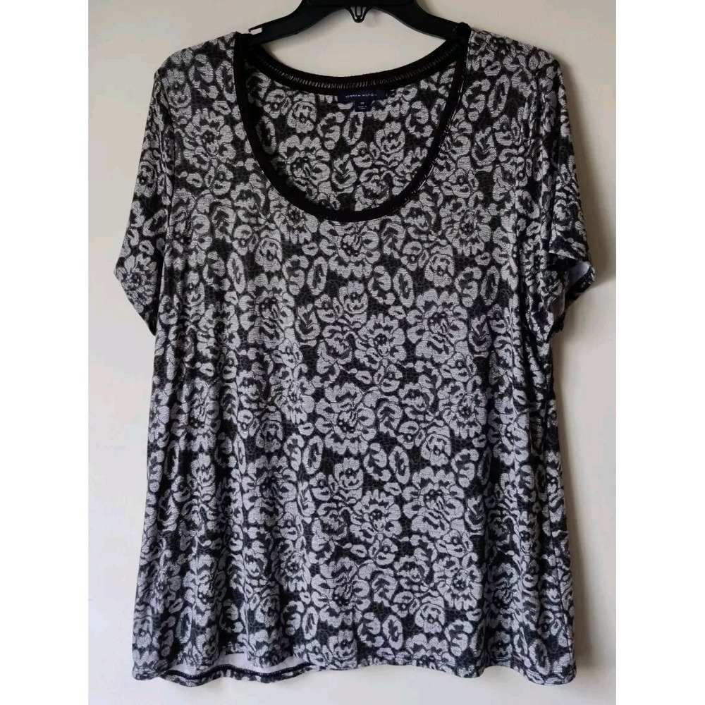 Tommy Hilfiger Womens Top Black/White Lace Short Sleeve Round Neck Size 0X - Picture 1 of 5
